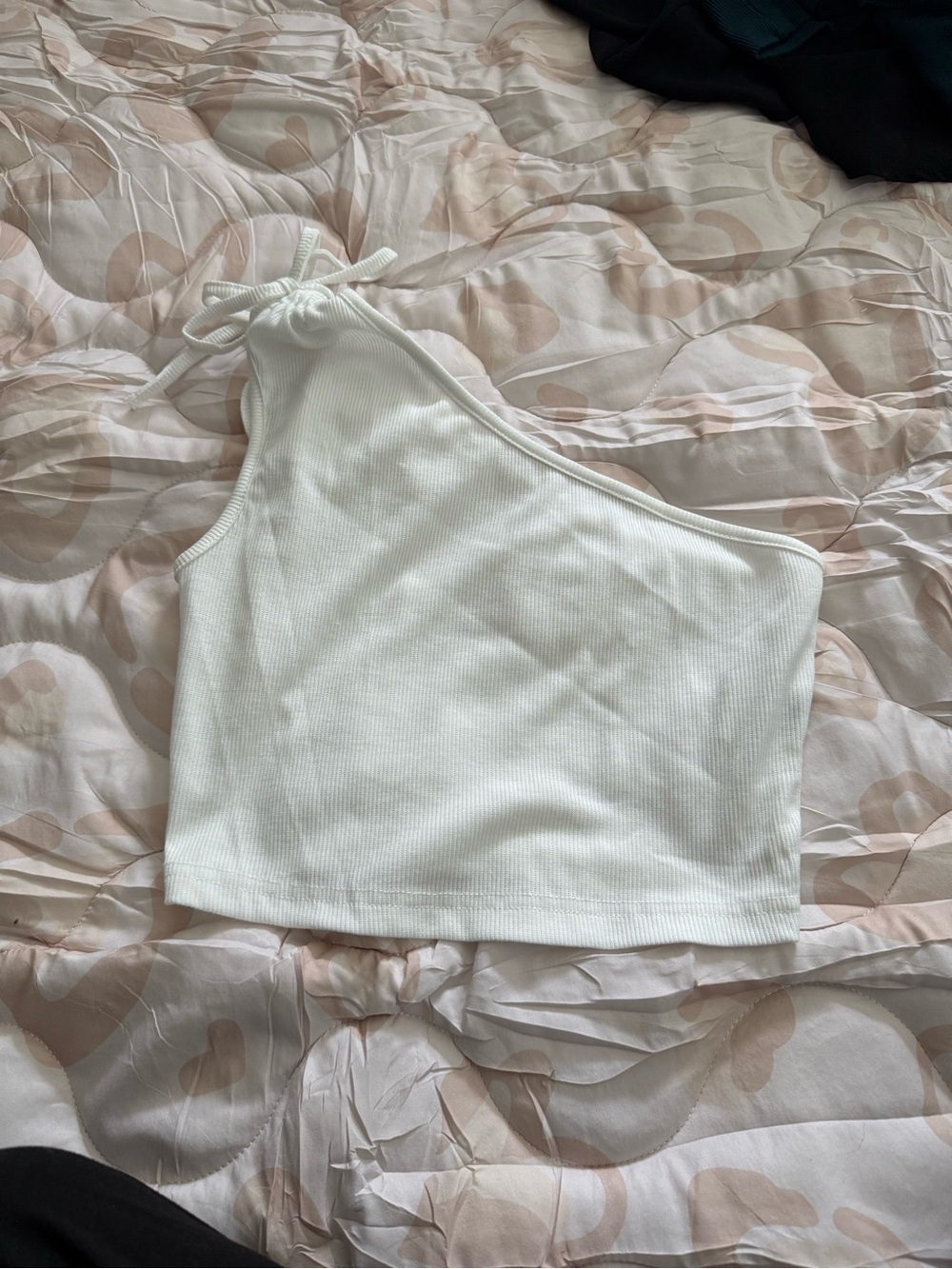 SHEIN White One-Shoulder Ribbed Tie-Shoulder Crop Tank